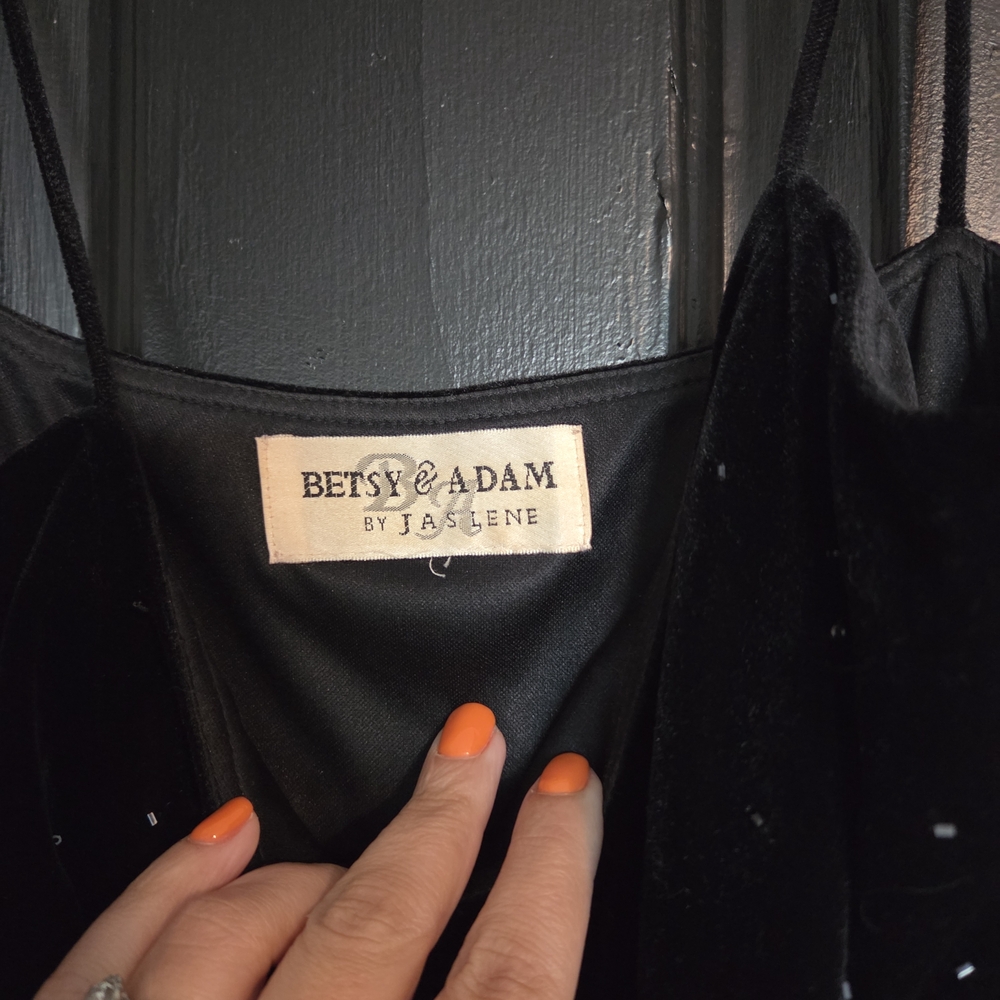 Betsy & Adam by Jaslene Black Velvet Gown with Sequin Mesh Waist - Picture 9 of 12